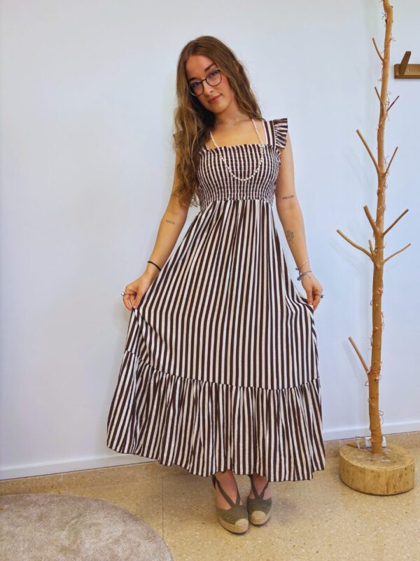 Vestido Sofia marrón y blanco