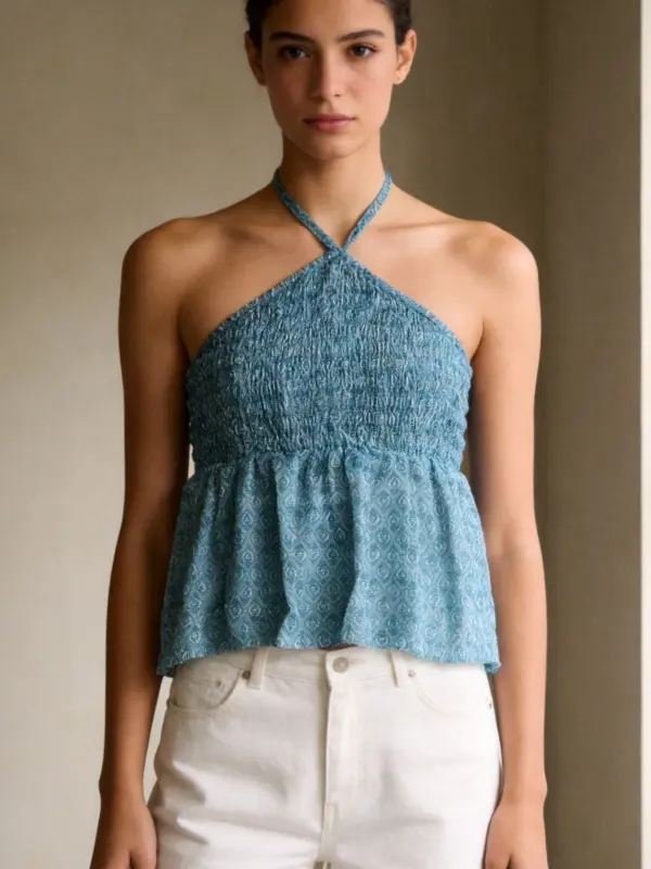 Top Bianca turquesa